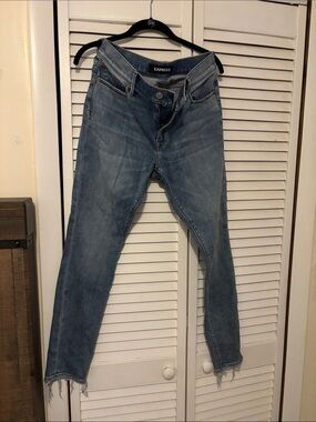 Express Light Blue High-Rise Skinny Jeans Leggings with Raw Hem
